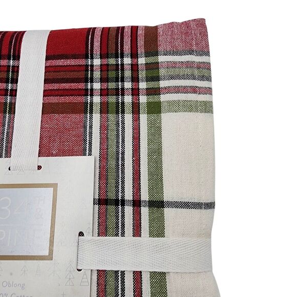 34Th & Pine Red Green Cream Tartan Plaid Cotton Tablecloth 60x90in Oblong NEW - Picture 6 of 8